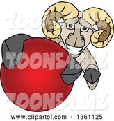 Vector Illustration of a Cartoon Ram Mascot Grabbing a Red Ball by Toons4Biz