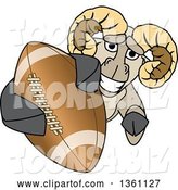 Vector Illustration of a Cartoon Ram Mascot Grabbing an American Football by Mascot Junction