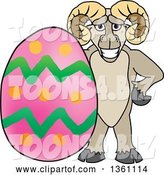 Vector Illustration of a Cartoon Ram Mascot Posing with an Easter Egg by Toons4Biz