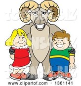 Vector Illustration of a Cartoon Ram Mascot Posing with Students by Mascot Junction