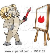Vector Illustration of a Cartoon Ram Mascot Student Painting on Canvas by Mascot Junction