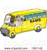 Vector Illustration of a Cartoon Ram Mascot Waving and Driving a Bus by Mascot Junction