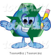 Vector Illustration of a Cartoon Recycle Mascot Holding a Pencil by Mascot Junction