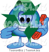 Vector Illustration of a Cartoon Recycle Mascot Holding a Phone by Toons4Biz