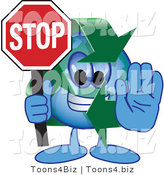 Vector Illustration of a Cartoon Recycle Mascot Holding a Stop Sign by Mascot Junction
