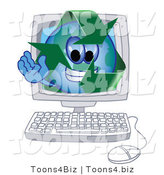 Vector Illustration of a Cartoon Recycle Mascot in a Computer by Toons4Biz