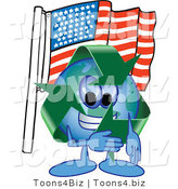 Vector Illustration of a Cartoon Recycle Mascot Pledging Allegiance to an American Flag by Mascot Junction