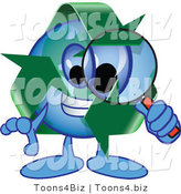 Vector Illustration of a Cartoon Recycle Mascot Using a Magnifying Glass by Toons4Biz