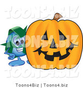 Vector Illustration of a Cartoon Recycle Mascot with a Halloween Pumpkin by Mascot Junction