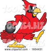 Vector Illustration of a Cartoon Red Cardinal Bird Mascot Bowling by Mascot Junction