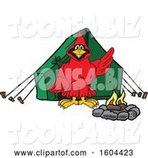 Vector Illustration of a Cartoon Red Cardinal Bird Mascot Camping by Toons4Biz