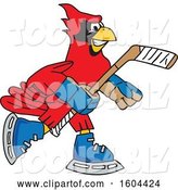Vector Illustration of a Cartoon Red Cardinal Bird Mascot Playing Ice Hockey by Mascot Junction