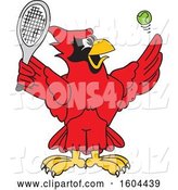 Vector Illustration of a Cartoon Red Cardinal Bird Mascot Playing Tennis by Toons4Biz
