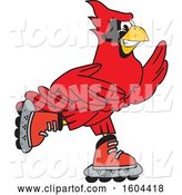 Vector Illustration of a Cartoon Red Cardinal Bird Mascot Roller Blading by Mascot Junction
