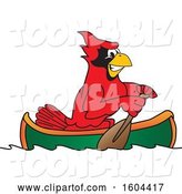 Vector Illustration of a Cartoon Red Cardinal Bird Mascot Rowing a Canoe by Toons4Biz