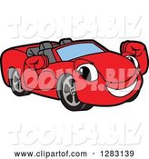 Vector Illustration of a Cartoon Red Convertible Car Mascot Flexing His Muscles by Mascot Junction