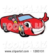 Vector Illustration of a Cartoon Red Convertible Car Mascot Holding a Pencil by Toons4Biz