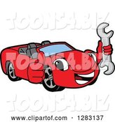 Vector Illustration of a Cartoon Red Convertible Car Mascot Holding a Thumb up and a Wrench by Toons4Biz