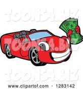 Vector Illustration of a Cartoon Red Convertible Car Mascot Holding Cash Money by Toons4Biz
