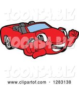 Vector Illustration of a Cartoon Red Convertible Car Mascot Pointing at You by Mascot Junction