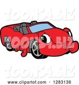 Vector Illustration of a Cartoon Red Convertible Car Mascot Thinking by Mascot Junction