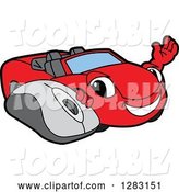 Vector Illustration of a Cartoon Red Convertible Car Mascot Waving by a Computer Mouse by Toons4Biz