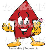 Vector Illustration of a Cartoon Red up Arrow Mascot Holding a Pencil by Mascot Junction