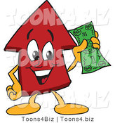 Vector Illustration of a Cartoon Red up Arrow Mascot Holding Cash by Mascot Junction
