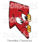 Vector Illustration of a Cartoon Red up Arrow Mascot Looking Around a Blank Sign Board by Mascot Junction