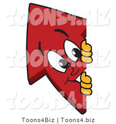 Vector Illustration of a Cartoon Red up Arrow Mascot Looking Around a Blank Sign Board by Toons4Biz