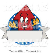 Vector Illustration of a Cartoon Red up Arrow Mascot on an American Logo with a Blank Banner by Mascot Junction