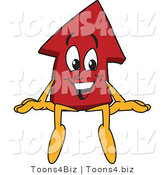 Vector Illustration of a Cartoon Red up Arrow Mascot Sitting on a Blank Sign by Mascot Junction