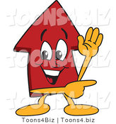Vector Illustration of a Cartoon Red up Arrow Mascot Waving and Pointing by Mascot Junction