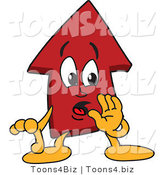 Vector Illustration of a Cartoon Red up Arrow Mascot Whispering by Mascot Junction