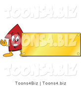 Vector Illustration of a Cartoon Red up Arrow Mascot with a Blank Gold Plaque Sign or Logo by Mascot Junction