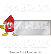 Vector Illustration of a Cartoon Red up Arrow Mascot with a Blank Silver Plaque Sign or Logo by Mascot Junction