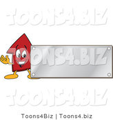 Vector Illustration of a Cartoon Red up Arrow Mascot with a Blank Silver Plaque Sign or Logo by Toons4Biz
