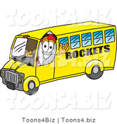 Vector Illustration of a Cartoon Rocket Mascot Driving a Rockets School Bus by Mascot Junction