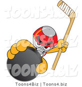 Vector Illustration of a Cartoon Rocket Mascot Grabbing a Hockey Puck by Mascot Junction