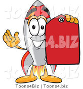 Vector Illustration of a Cartoon Rocket Mascot Holding a Red Sales Price Tag by Mascot Junction