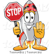 Vector Illustration of a Cartoon Rocket Mascot Holding a Stop Sign by Mascot Junction