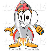 Vector Illustration of a Cartoon Rocket Mascot Looking Through a Magnifying Glass by Mascot Junction