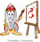 Vector Illustration of a Cartoon Rocket Mascot Painting a Canvas by Mascot Junction