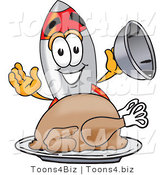 Vector Illustration of a Cartoon Rocket Mascot Serving a Thanksgiving Turkey on a Platter by Mascot Junction