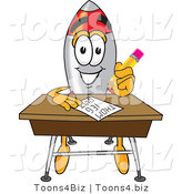 Vector Illustration of a Cartoon Rocket Mascot Taking a Quiz by Mascot Junction