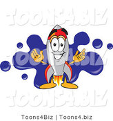 Vector Illustration of a Cartoon Rocket Mascot with a Blue Paint Splatter by Mascot Junction