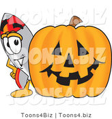 Vector Illustration of a Cartoon Rocket Mascot with a Halloween Pumpkin by Mascot Junction