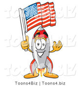 Vector Illustration of a Cartoon Rocket Mascot with an American Flag by Mascot Junction