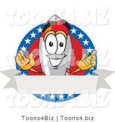 Vector Illustration of a Cartoon Rocket Mascot with Stars and Blank Label by Mascot Junction
