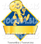 Vector Illustration of a Cartoon Running Gold Key Mascot Logo over a Blue Diamond and Gold Banner by Mascot Junction